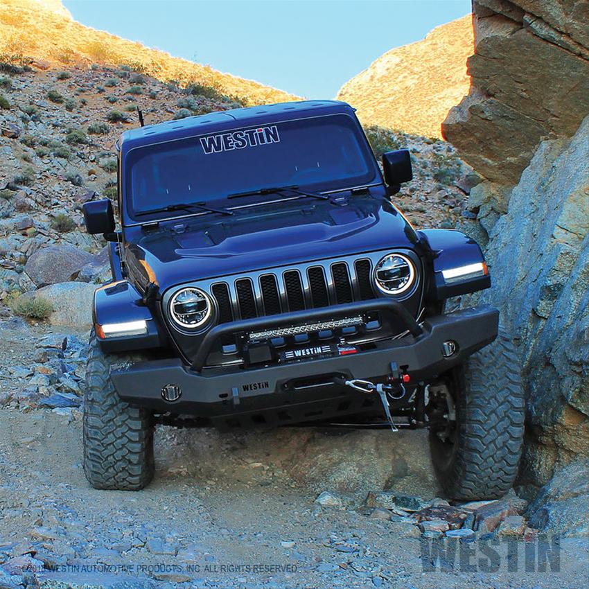 Westin 18-19 Jeep Wrangler JL WJ2 Full Width Front Bumper w/Bull Bar Textured Black thumbnail 3