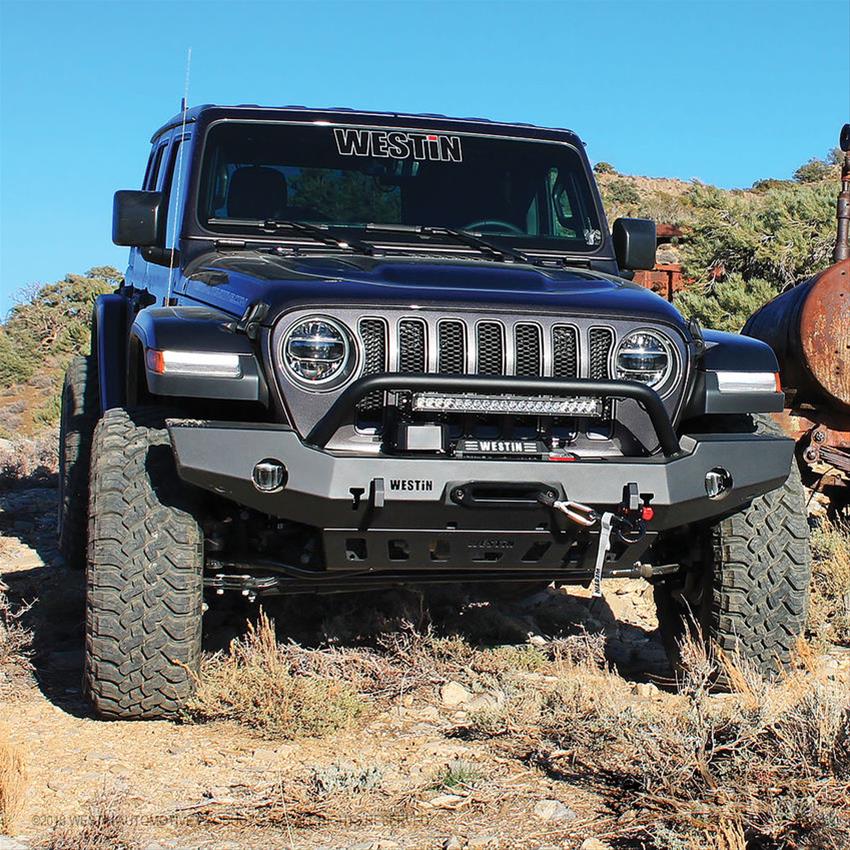 Westin 18-19 Jeep Wrangler JL WJ2 Full Width Front Bumper w/Bull Bar Textured Black thumbnail 2