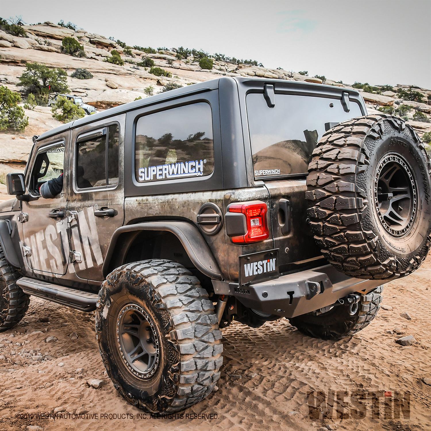Westin 18-19 Jeep Wrangler JL WJ2 Rear Bumper w/ Sensors (Excl. Wrangler JK) - Textured Black