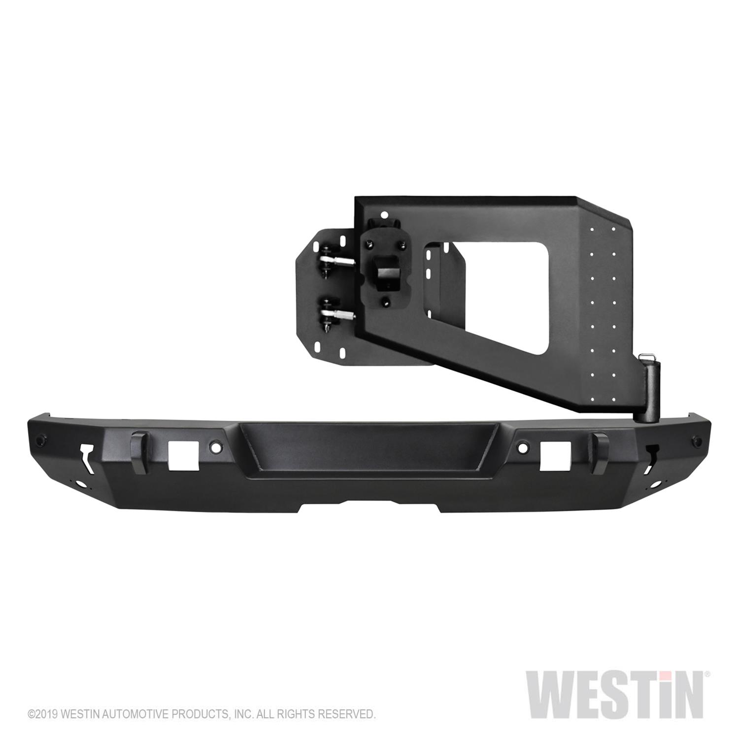 Westin Jeep Wrangler JL 18-21 w/ Sensors WJ2 Rear Bumper w/ Tire Carrier w/ Sensors (1x wes59-82035B, 1x wes59-82055A) thumbnail 2
