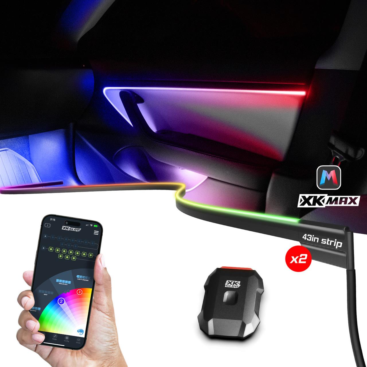 XK Glow LED Accent Lights MX-FO-STA 2x43" XKmax Fiber Optic Interior Ambient Light Strip App Control Kit