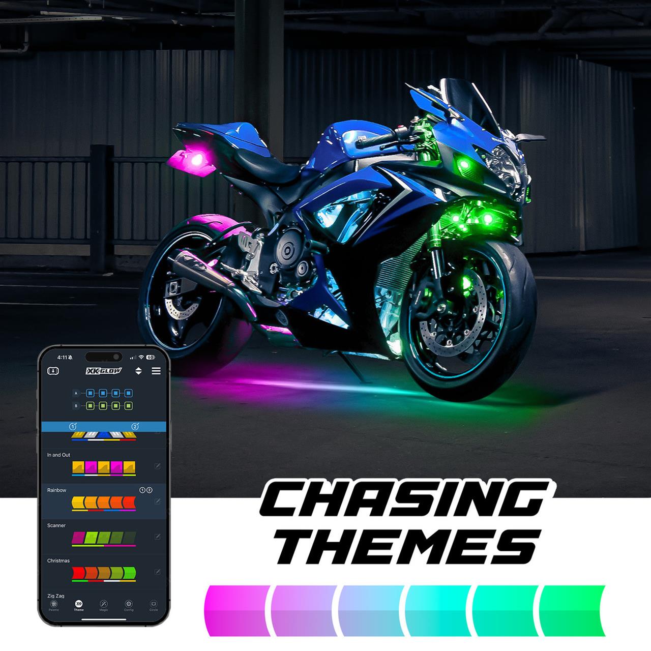 XK Glow LED Accent Lights MX-MOTO-MINI XKmax RGBW 8pc Addressable Motorcycle Underglow App Control Light Kit thumbnail 5
