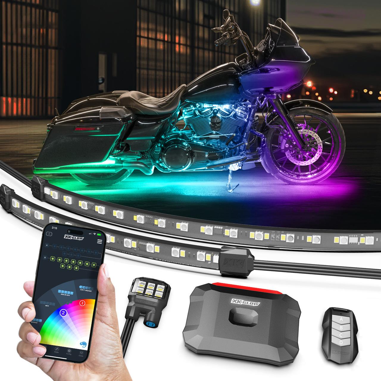 XK Glow LED Accent Lights MX-MOTO-MINI XKmax RGBW 8pc Addressable Motorcycle Underglow App Control Light Kit thumbnail 2