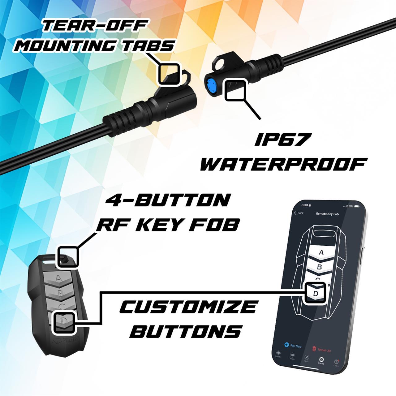 XK Glow LED Accent Lights MX-MOTO-MINI XKmax RGBW 8pc Addressable Motorcycle Underglow App Control Light Kit thumbnail 6