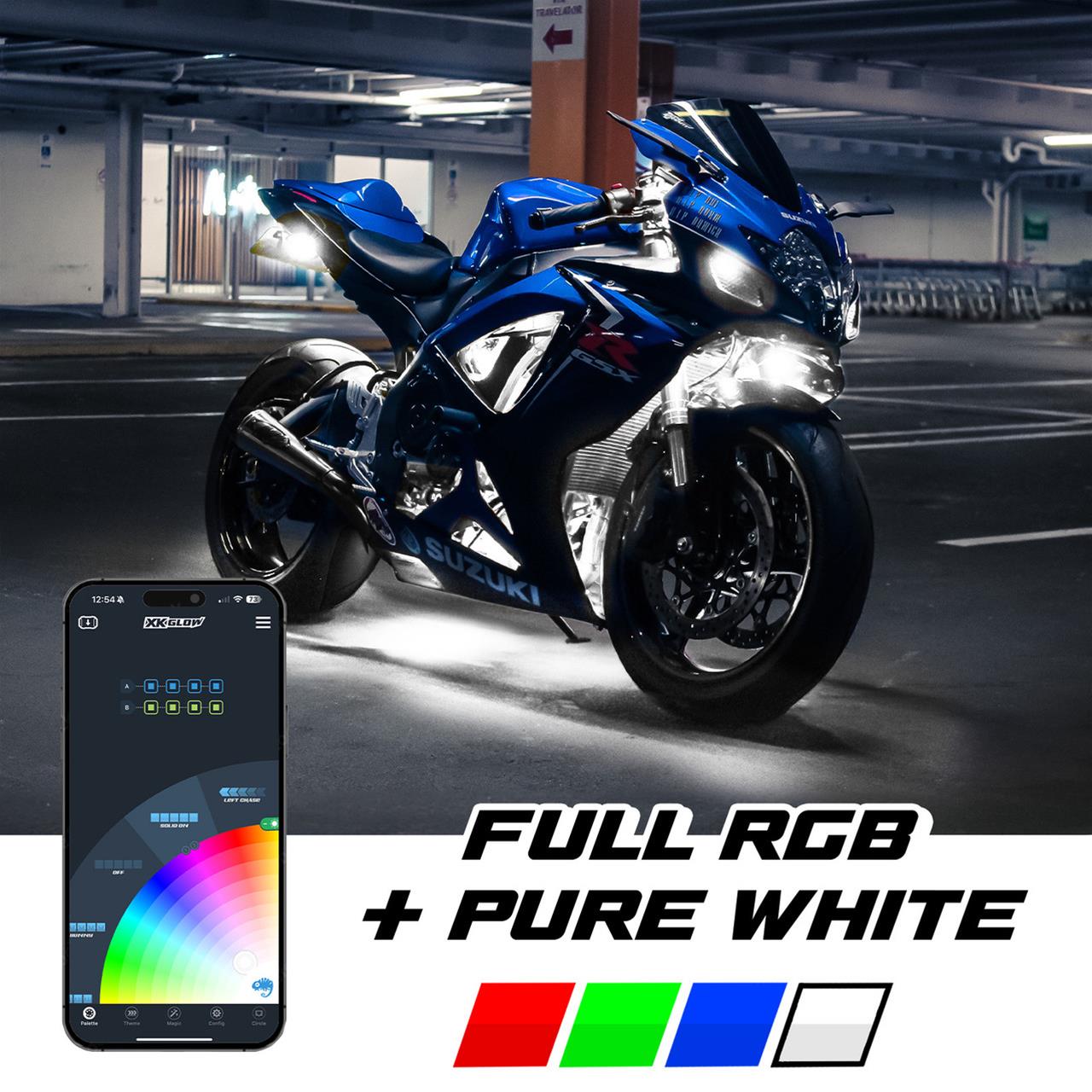 XK Glow LED Accent Lights MX-MOTO-MINI XKmax RGBW 8pc Addressable Motorcycle Underglow App Control Light Kit thumbnail 8