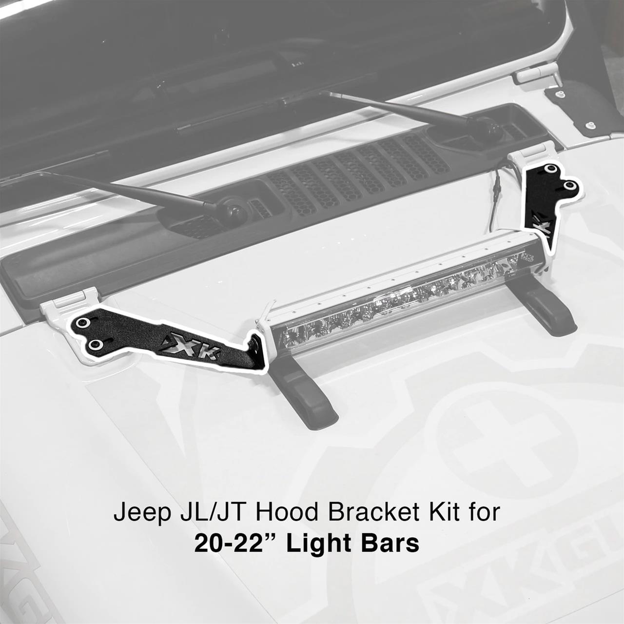 XK Glow Jeep Light Bar Mounting Brackets XK-BRC-JK-H JK Hood 20" Bracket Kit