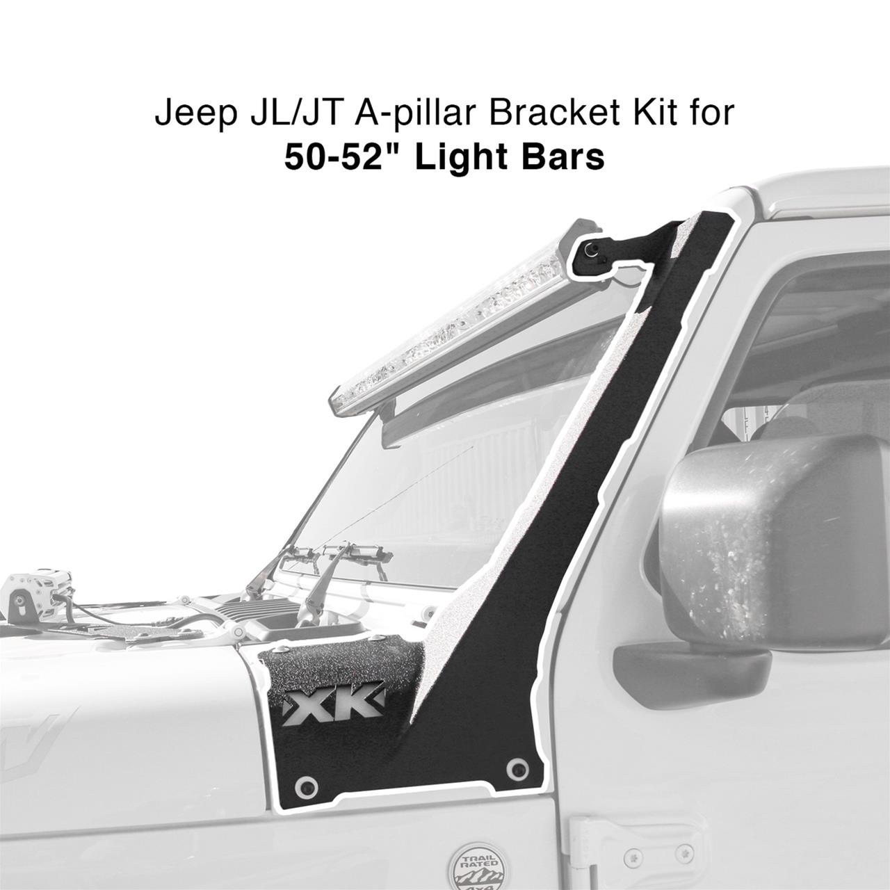 XK Glow Jeep Light Bar Mounting Brackets XK-BRC-JL-AP JL JT A-pillar 50-52" Bracket Kit