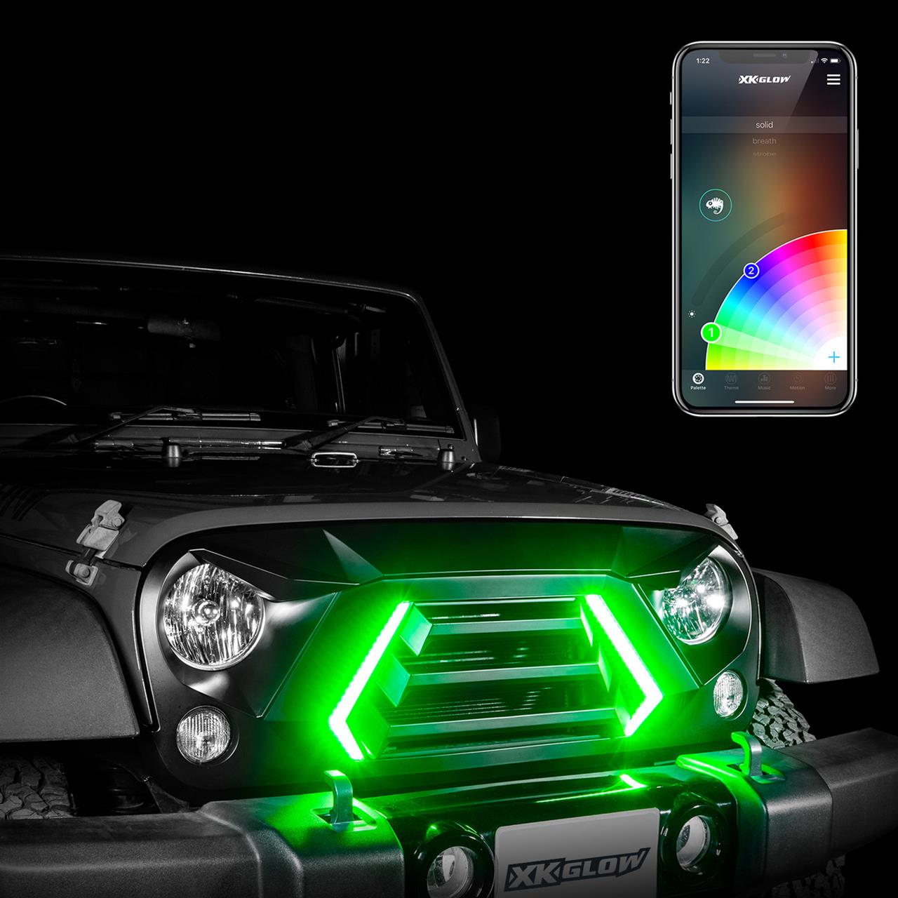 XK Glow XKchrome LED Grills for 2007-2017 WRANGLER, 2018 WRANGLER JK - XK-GRILL-JK1 XKCHROME Grill Kit Wrangler thumbnail 3