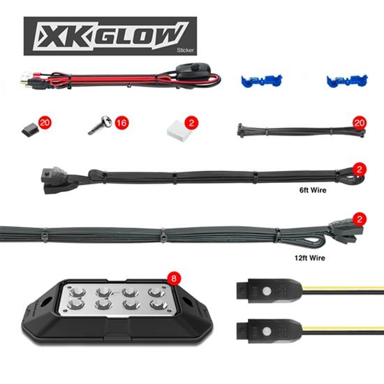 XK Glow XKchrome Rock Light Kits XK-ROCK-ADV Auxiliary Lights, Lights, LED, Underbody, Multicolor, Rectangular, Clear Lens, 6 watts, 12 V, Black Powdercoated Housing, Kit