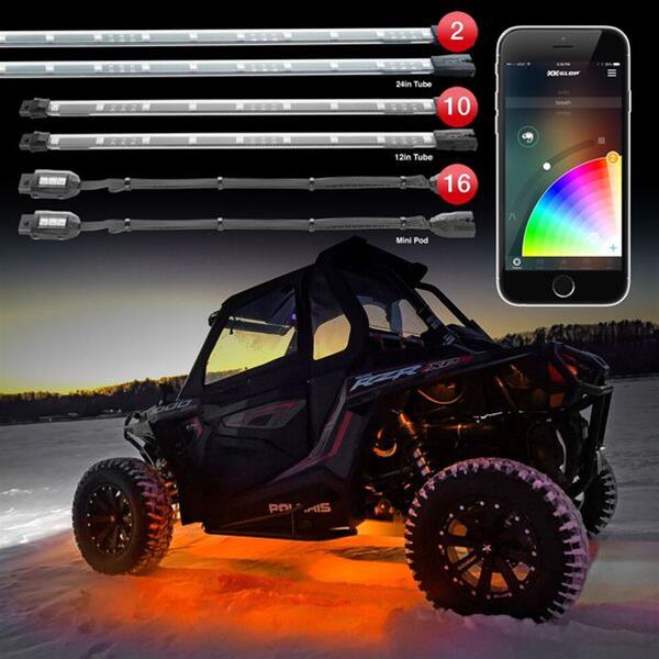 XK Glow XKchrome LED Underglow Light Kits XK-UTV-STA 2x24-in. Tube + 10x12-in. Tube + 16xPods Million Color XKCHROME Smartphone App Controlled Offroad UTV Kit thumbnail 2