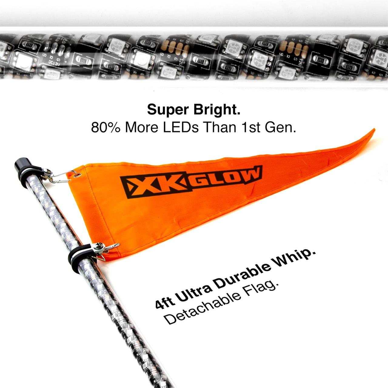 XK Glow XKchrome LED Whip Light Kits XK-WHIPB-ADV Accent Lights, 2x whip 2nd Gen Advanced App Control Kit for 4x4 Offroad UTV ATV thumbnail 3