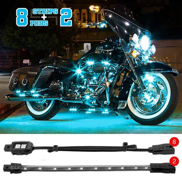 XK Glow Motorcycle LED Accent Kits XK034001-R Red - 8xPod + 2x8-in.Strips Single Color XKGLOW Light Kit thumbnail 9