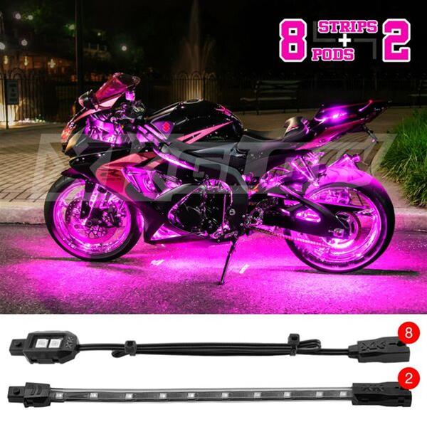 XK Glow Motorcycle LED Accent Kits XK034001-R Red - 8xPod + 2x8-in.Strips Single Color XKGLOW Light Kit thumbnail 8