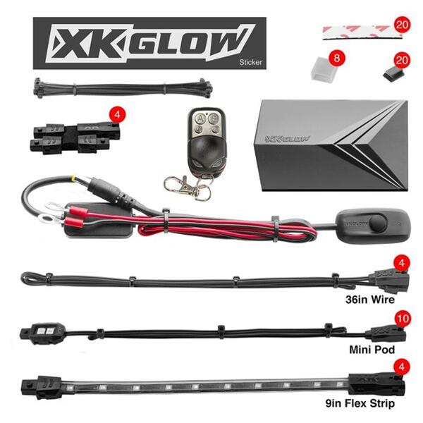 XK Glow Motorcycle LED Accent Kits XK034002-AB Light Blue - 10xPod + 4x8-in.Strips Single Color XKGLOW Light Kit