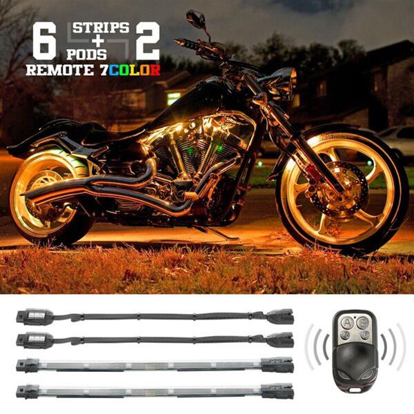 XK Glow Motorcycle LED Accent Kits XK034015 6xCompact Pods + 2x10-in. Flex Strips 7 Color Remote Control XKGLOW Light Motorcycle/ATV/Snowmobile Kit thumbnail 5