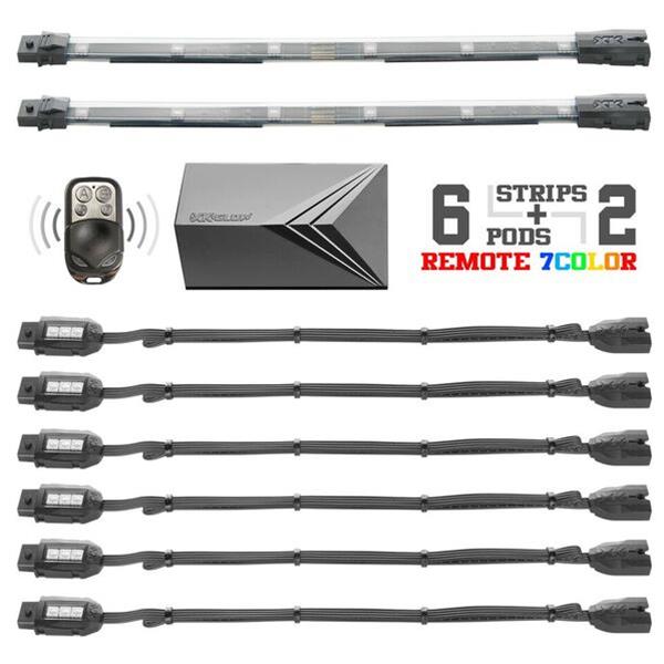 XK Glow Motorcycle LED Accent Kits XK034015 6xCompact Pods + 2x10-in. Flex Strips 7 Color Remote Control XKGLOW Light Motorcycle/ATV/Snowmobile Kit