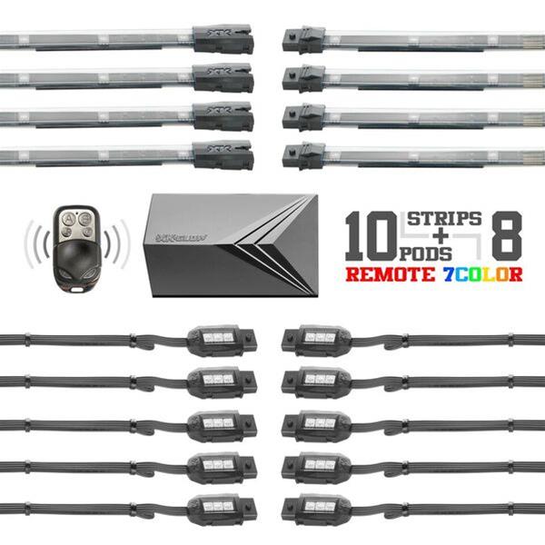 XK Glow Motorcycle LED Accent Kits XK034017 10xCompact Pods + 8x10-in. Flex Strips 7 Color Remote Control XKGLOW Light Motorcycle/ATV/Snowmobile Kit thumbnail 3