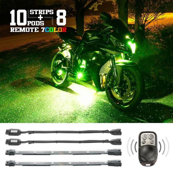 XK Glow Motorcycle LED Accent Kits XK034017 10xCompact Pods + 8x10-in. Flex Strips 7 Color Remote Control XKGLOW Light Motorcycle/ATV/Snowmobile Kit thumbnail 4