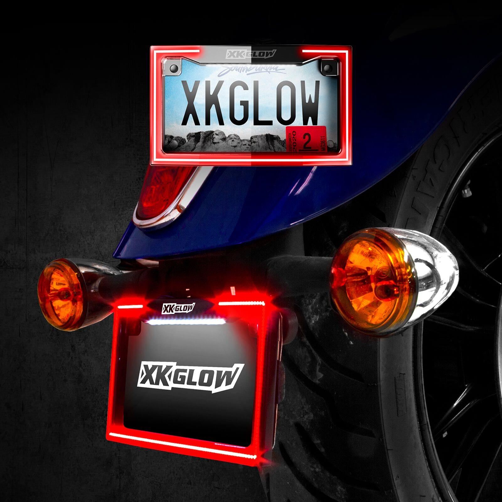 XK Glow Motorcycle LED License Plate Frames XK034018-W Frame Light w/ Turn Signal - Chrome thumbnail 2