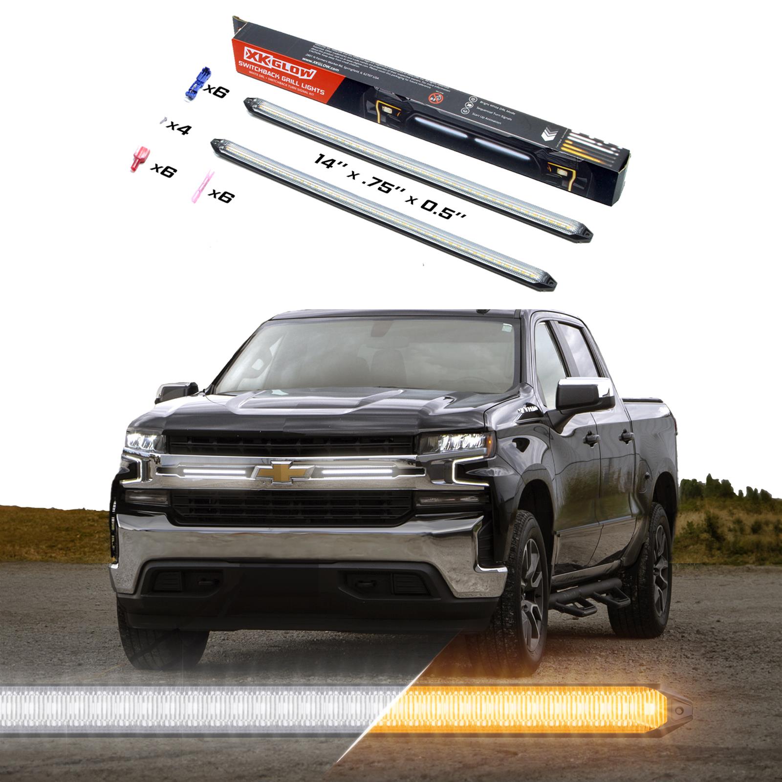 XK Glow Grille Light Inserts XK041029-14 14" Switchback Grill Lights with Start-up Animation & Sequential Turn Signals