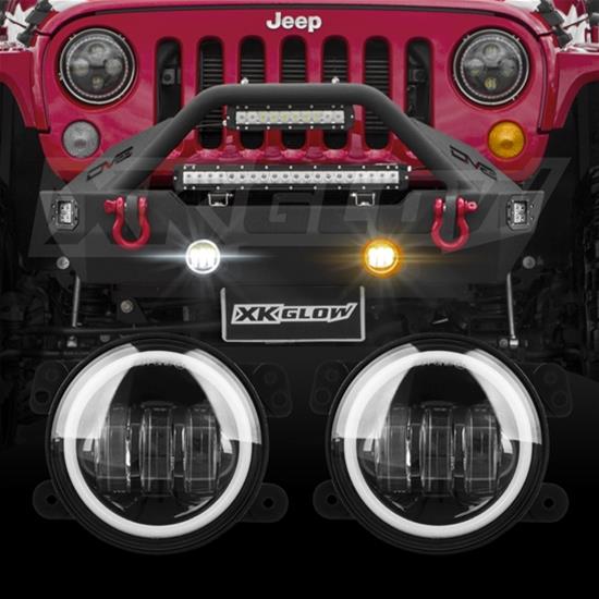 XK Glow LED Fog Light Kits XK042006 Auxiliary Lights, Two Lights, Round, White/Amber Bulb, Clear Lens, 10-30 V, Black Housing, 4 in. Diameter, Jeep, Kit thumbnail 3