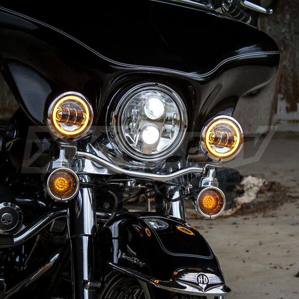 XK Glow XKchrome Running Light Kits XK042007-B Black 2pc. Motorcycle Driving Lights with Amber Halo thumbnail 3