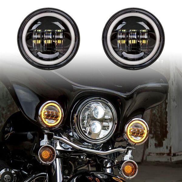 XK Glow XKchrome Running Light Kits XK042007-B Black 2pc. Motorcycle Driving Lights with Amber Halo thumbnail 2