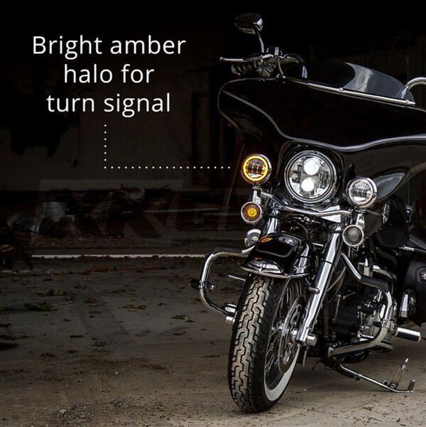 XK Glow XKchrome Running Light Kits XK042007-B Black 2pc. Motorcycle Driving Lights with Amber Halo thumbnail 4