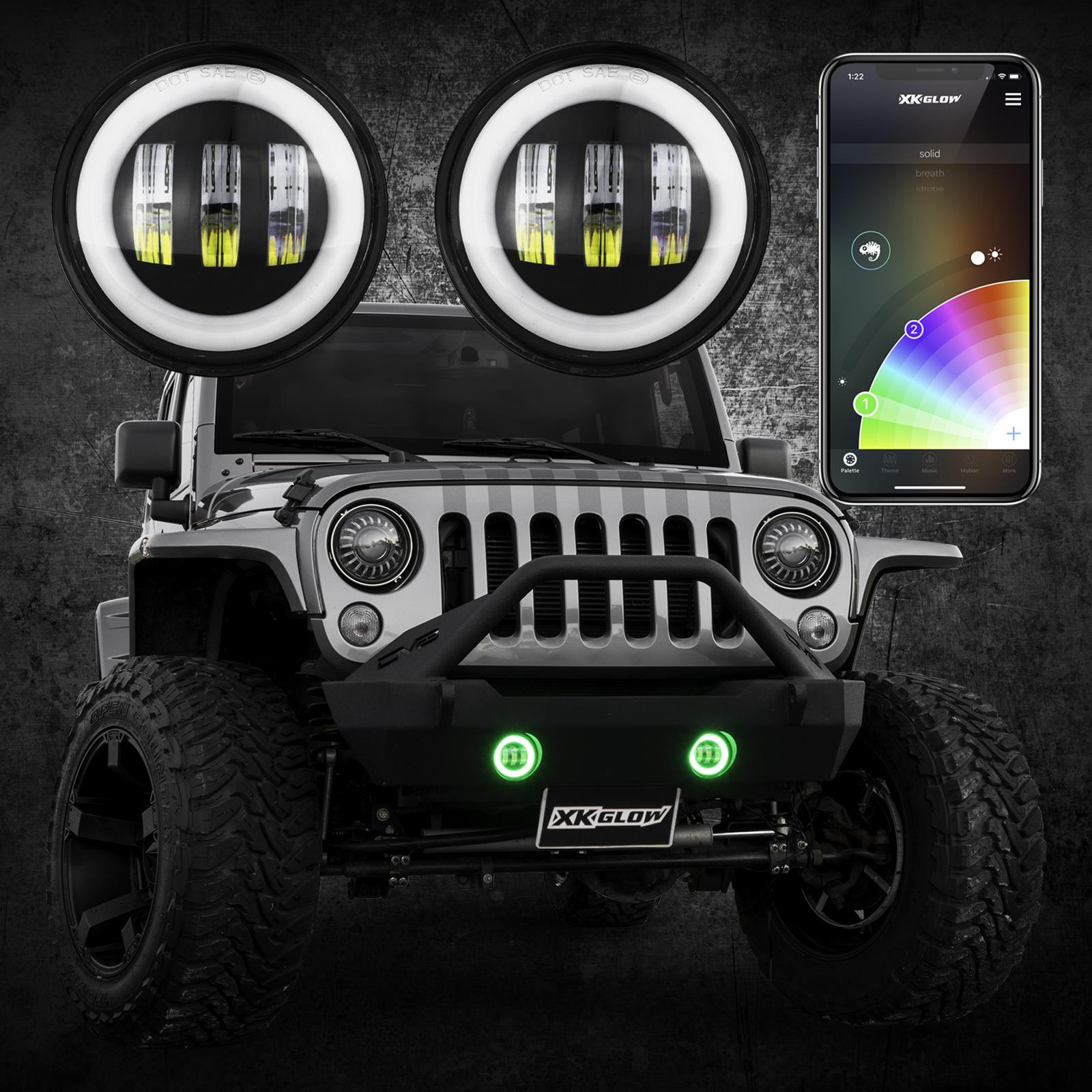 XK Glow XKchrome LED Fog Light Kits XK042010-B Auxiliary Lights, LED, Fog, Round, White/Amber Bulb, Clear Lens, 12 V, Black Housing, Jeep, Kit thumbnail 2