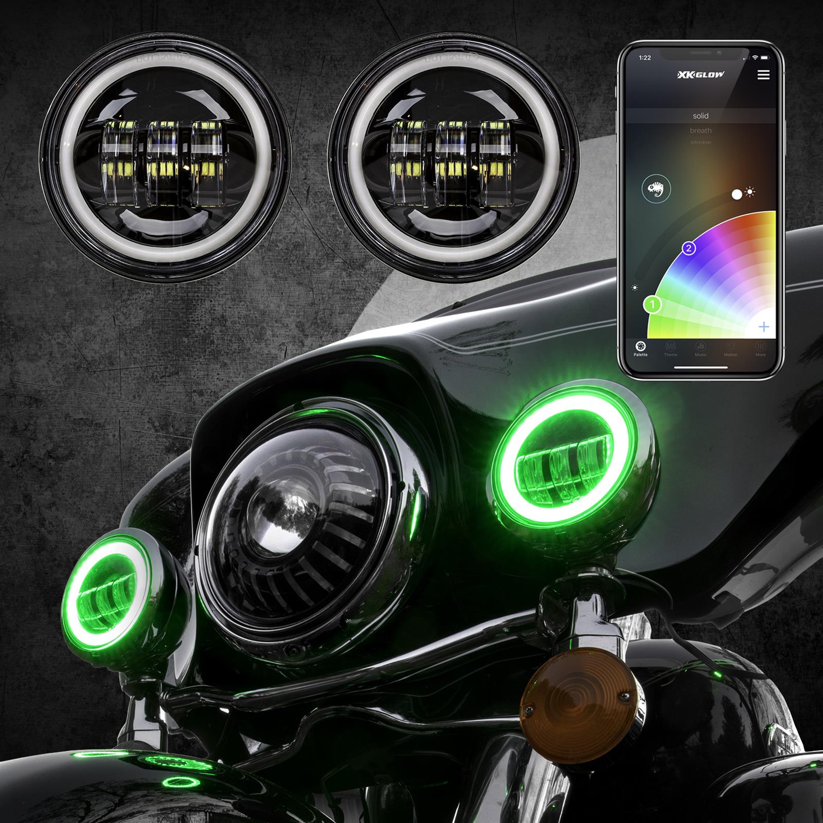 XK Glow XKchrome Running Light Kits XK042011-B Auxiliary Lights, Lights, LED, Driving, Round, White/Amber Bulb, Clear Lens, 12 V, Black Housing, Harley-Davidson®, Kit thumbnail 3