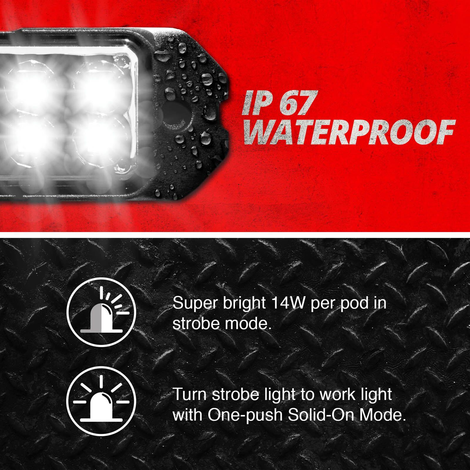 XK Glow Emergency Strobe Lights XK052001-8W 8pc w/ Traffic Modes Ultra Bright LEDs Multiple modes + Solid On - White thumbnail 3