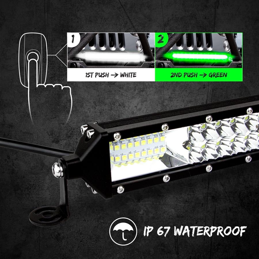 XK Glow Razor 2,700 Lumens 10 Inch LED Light Bar XK063010 Auxiliary Light, 2-in-1 Bar, Spot/Flood Style, LED, White/Green, Rectangular, Clear Lens, 12-24 V, Black Housing, in. Length, Each thumbnail 7