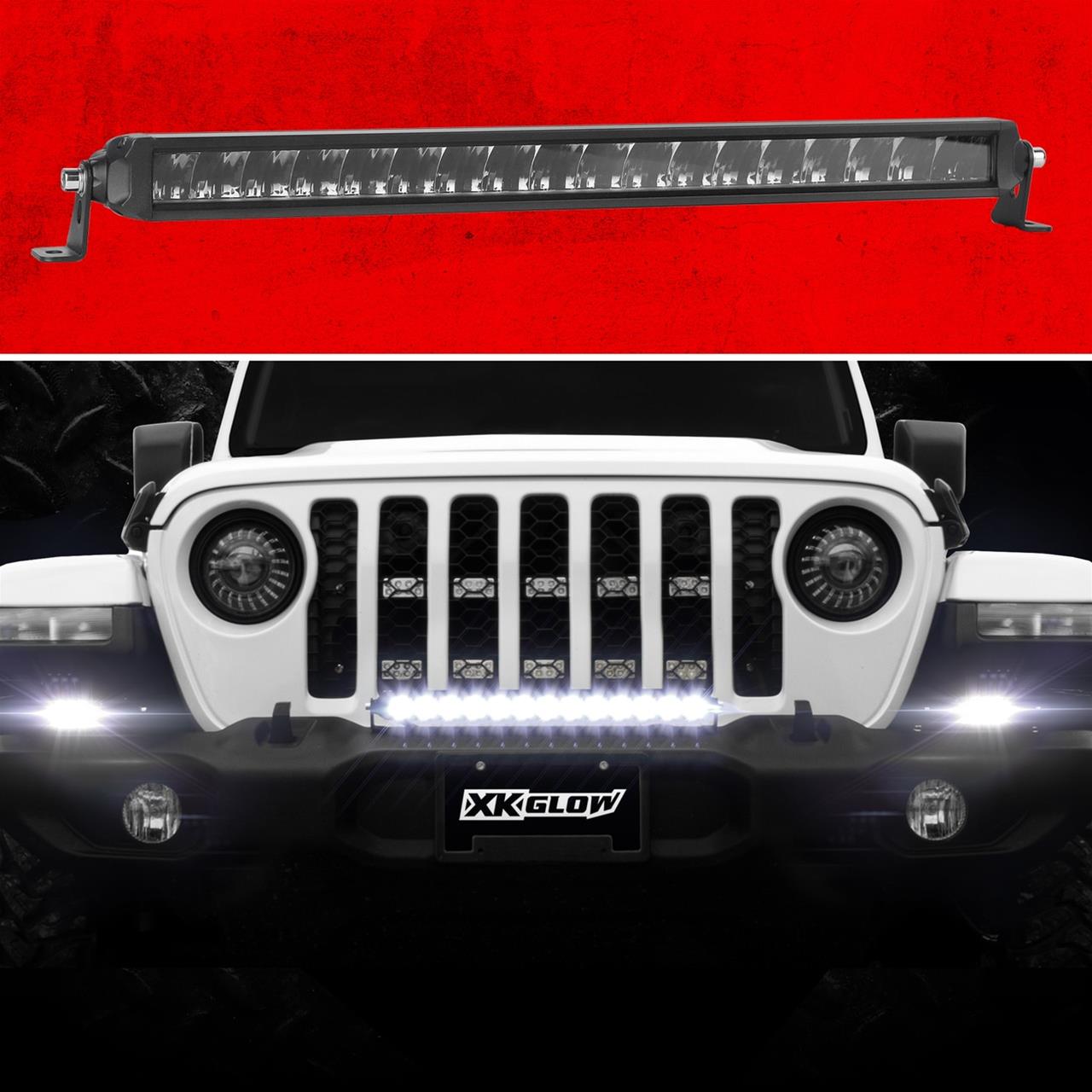 XK Glow Razor 5,600 Lumens 20 Inch LED Light Bar XK064020-DFS 20" Fog + Strobe + High Beam Driving No Wire & Switch
