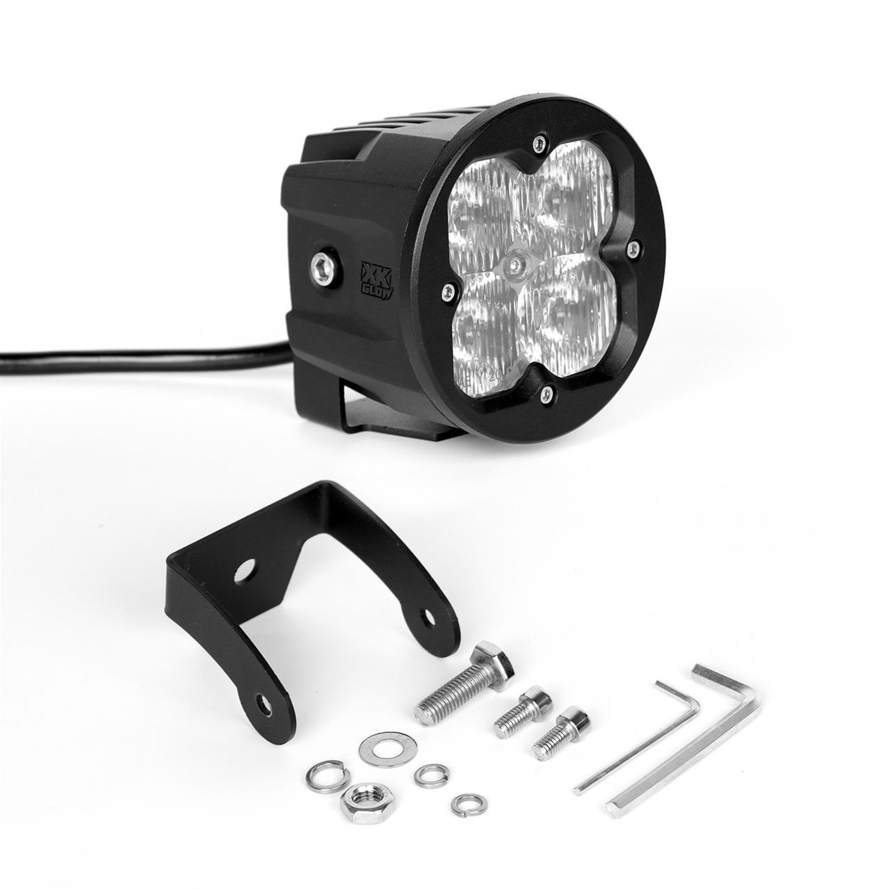 XK Glow C3 Cube Lights XK065003-D Round XKchrome 20w LED Light with RGB Accent Light - Driving Beam w/Fog Light Bracket