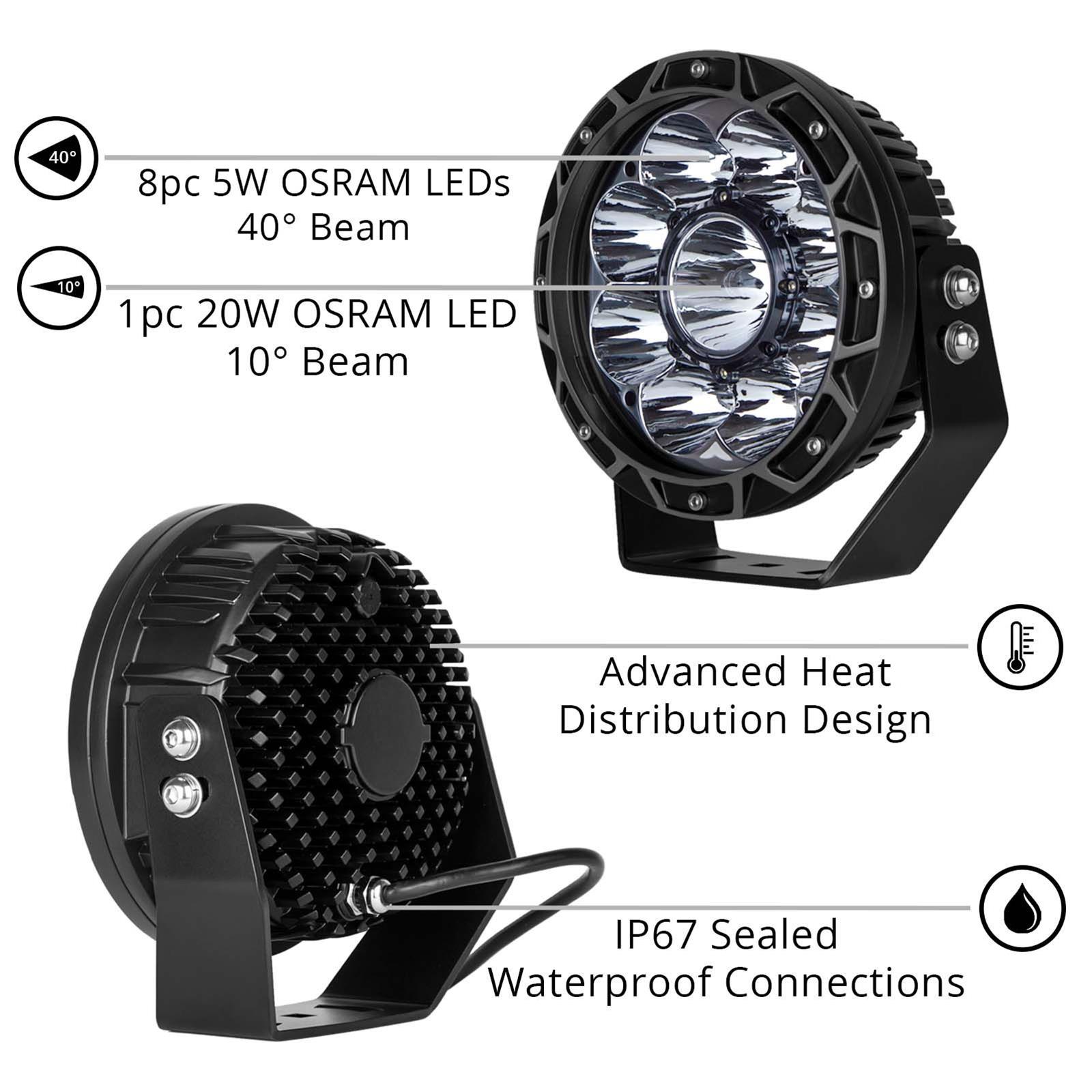 XK Glow Light Bars, Pods and Fog Lights XK066007 2pc 7in 44W Combo Beam Offroad Round Work Kit thumbnail 3
