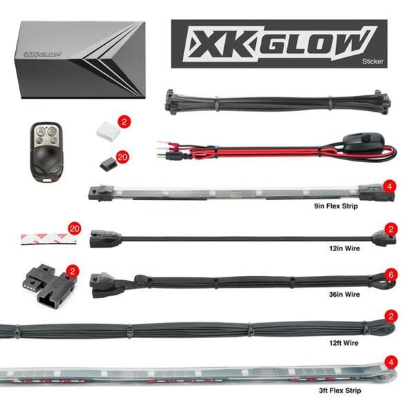 XK Glow Boat LED Accent Kits XK074011 4x 36-in. Strips + 4x10-in. Flex Strips2 Million Color XKGLOW Light Marine/Boat Kit