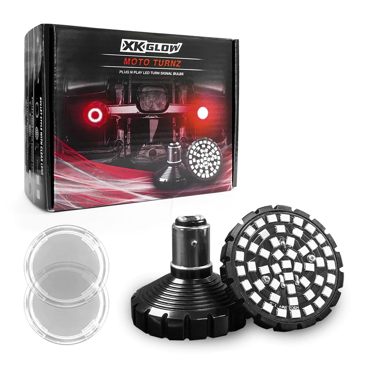 XK Glow Motorcycle LED Turn Signals XK1156B-R-C Rear Signal Kit - 1156 Bullet Style Clear Lenses