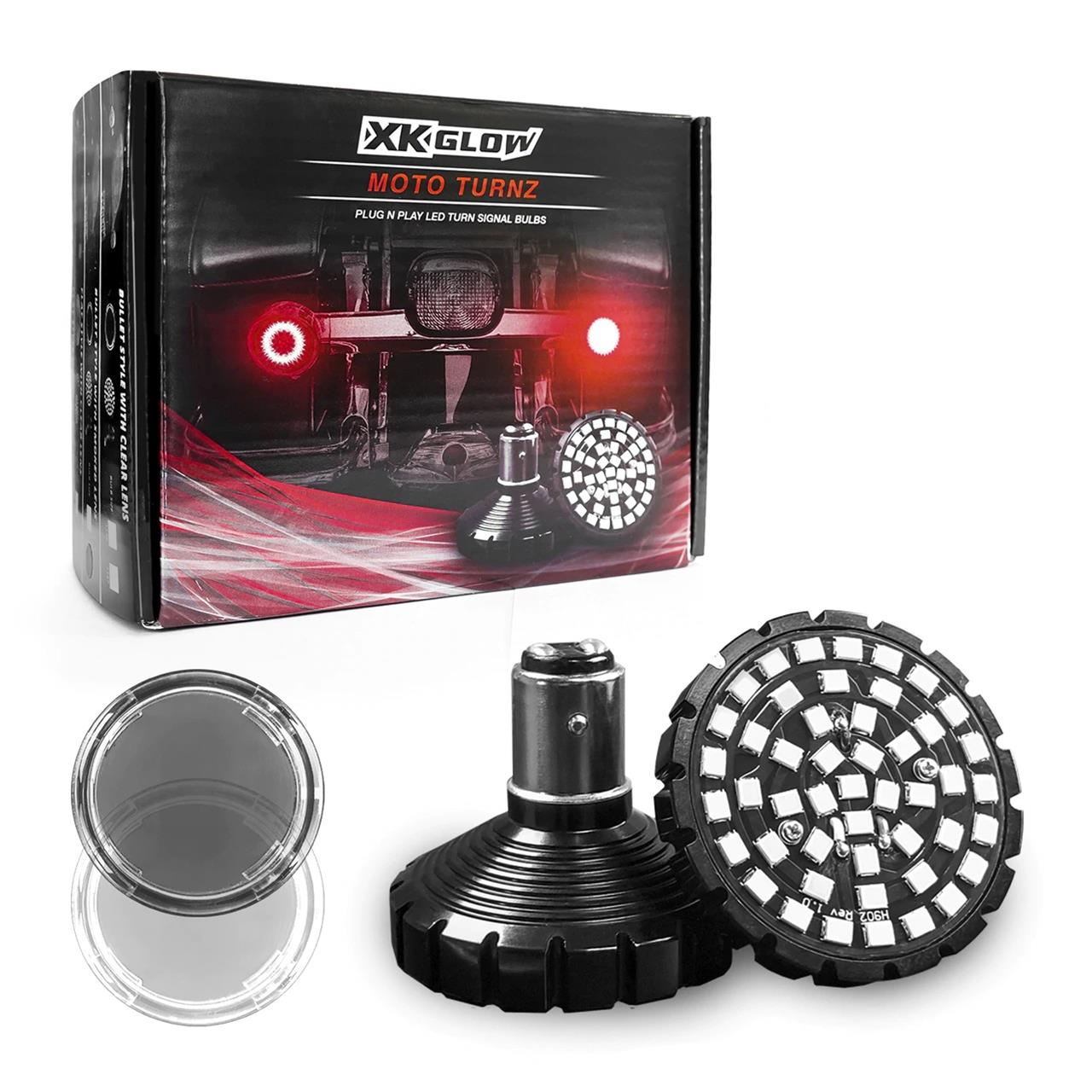 XK Glow Motorcycle LED Turn Signals XK1156B-R-S Rear Signal Kit - 1156 Bullet Style Smoked Lenses