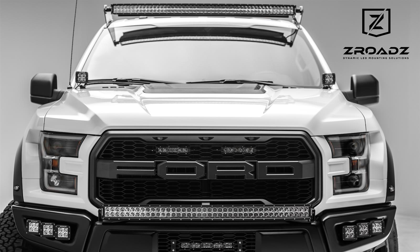 ZROADZ - Grilles and Grille Inserts for 2017-2020 F-150 Z415651-KIT 2017 Ford Raptor OEM Main LED Light Bar Mounts (Black) Includes Two 6" Slim Single Row LED Light Bars Universal Wire Harness thumbnail 2