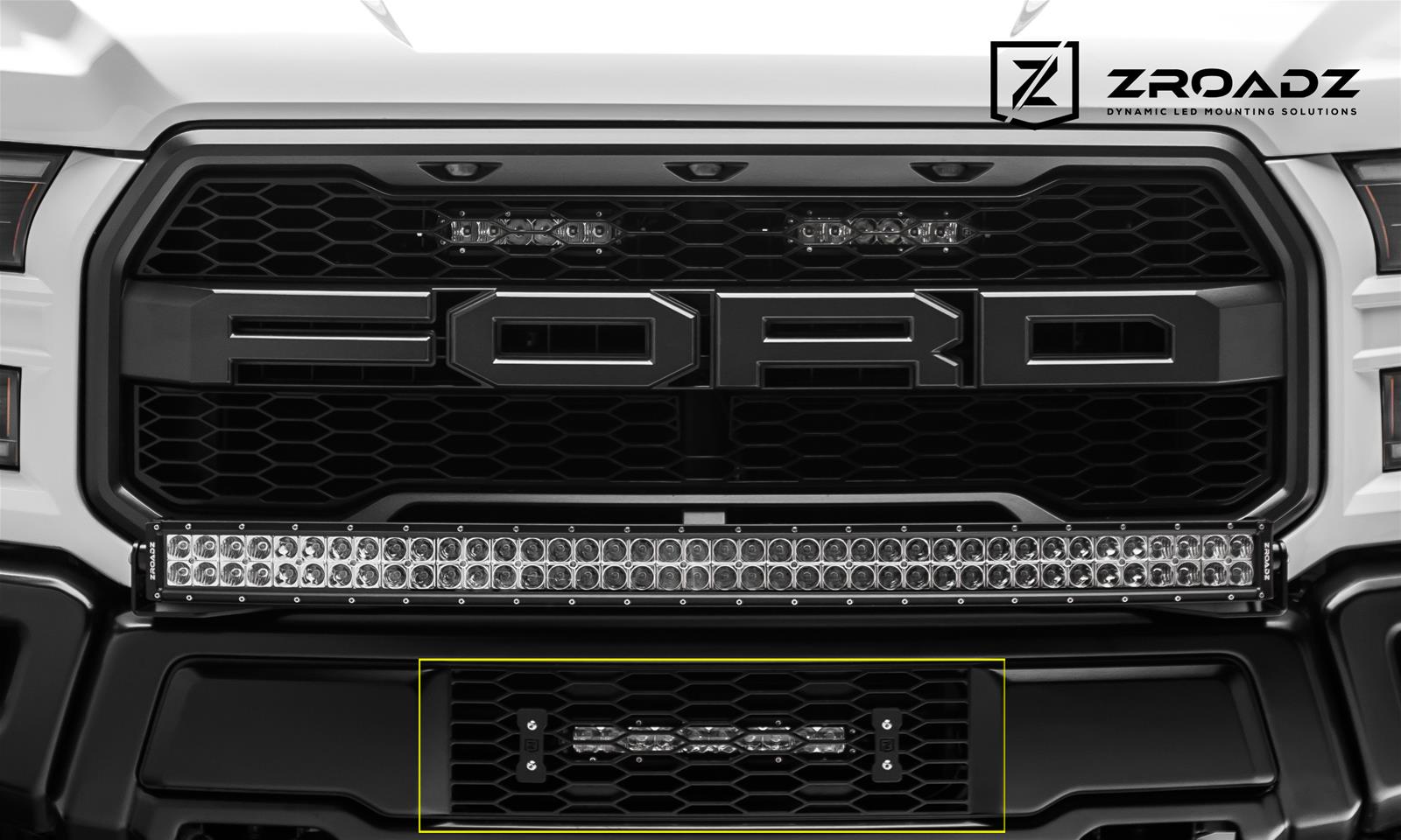 ZROADZ - Grilles and Grille Inserts for 2017-2020 F-150 Z415661-KIT 2017 Ford Raptor OEM Lower LED Light Bar Mounts (Black) Includes (1) 10" Slim Single Row LED Light Bar Wire Harness- Install