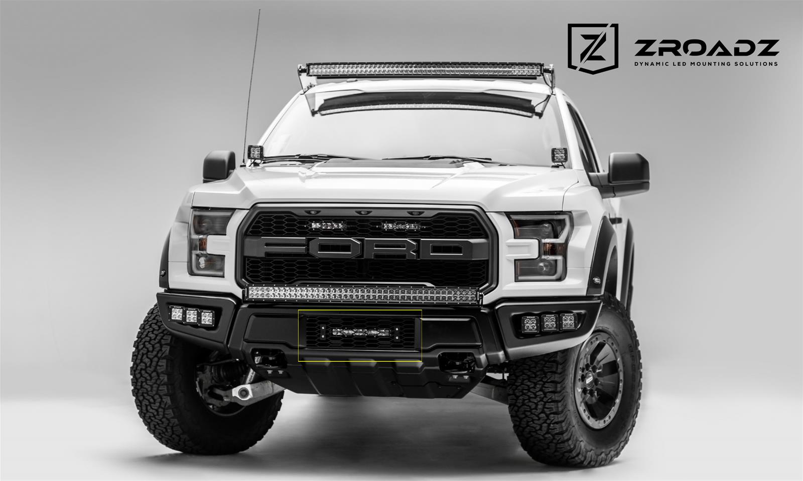 ZROADZ - Grilles and Grille Inserts for 2017-2020 F-150 Z415661-KIT 2017 Ford Raptor OEM Lower LED Light Bar Mounts (Black) Includes (1) 10" Slim Single Row LED Light Bar Wire Harness- Install thumbnail 2