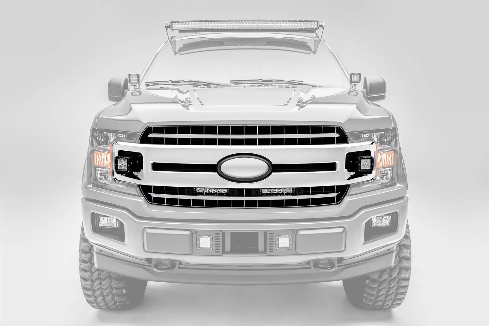 ZROADZ - Bumper Accessories for 2018-2020 F-150 Z415751-KIT 2018- Ford XLT/Sport/Super Crew Only OEM Main Grille Side LED Light Bar Mounts (Black) – Includes (2) 3" Cube Lights, and Universal W thumbnail 2