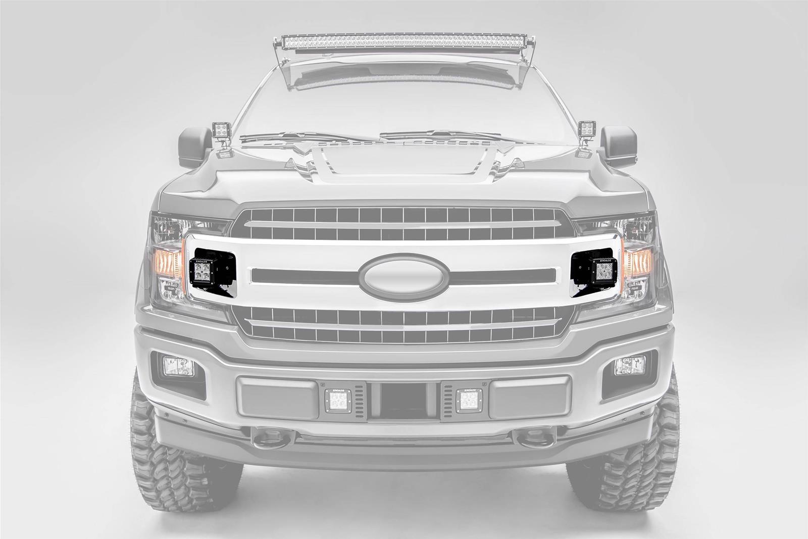 ZROADZ - Bumper Accessories for 2018-2020 F-150 Z415751-KIT 2018- Ford XLT/Sport/Super Crew Only OEM Main Grille Side LED Light Bar Mounts (Black) – Includes (2) 3" Cube Lights, and Universal W thumbnail 3