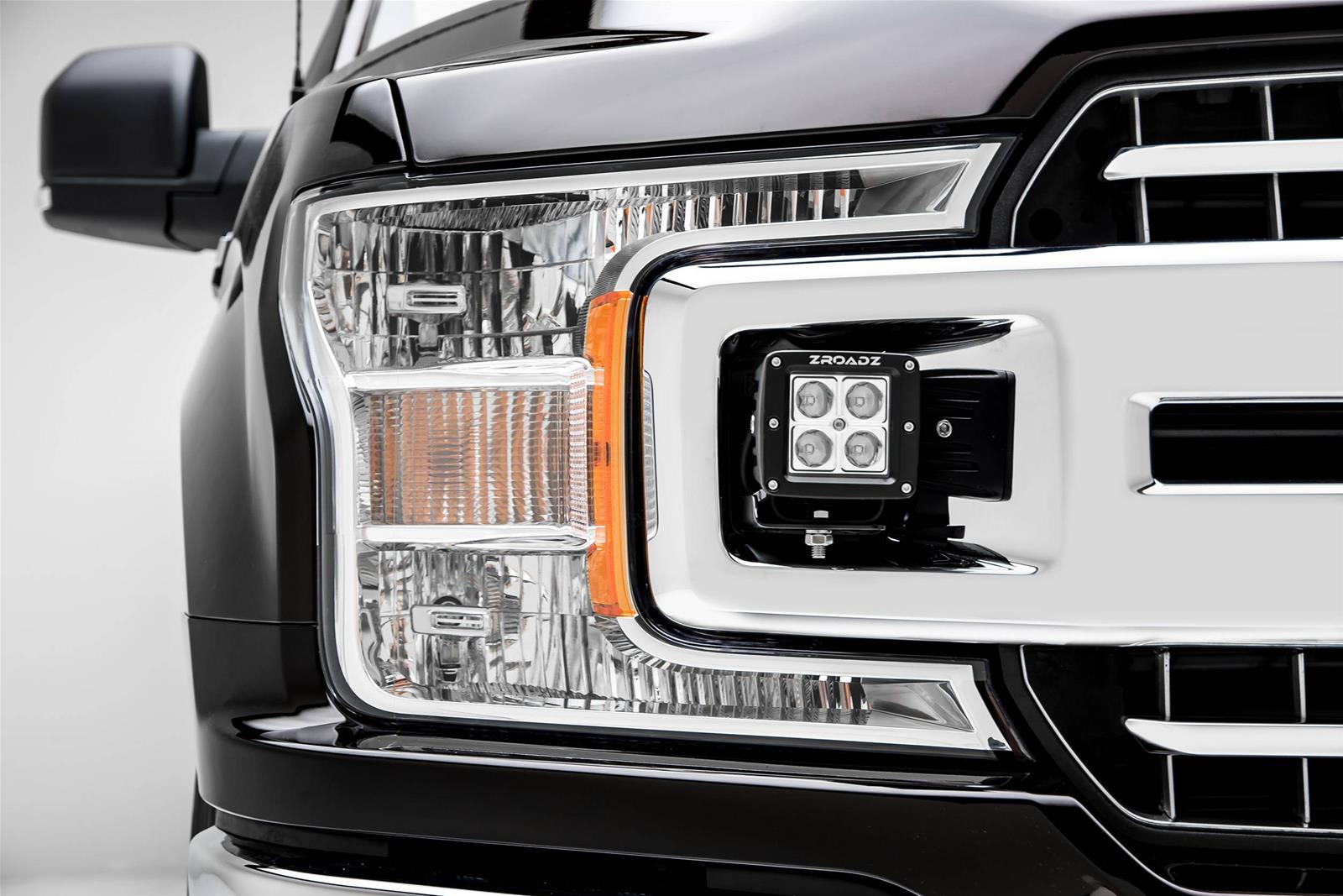 ZROADZ - Bumper Accessories for 2018-2020 F-150 Z415751-KIT 2018- Ford XLT/Sport/Super Crew Only OEM Main Grille Side LED Light Bar Mounts (Black) – Includes (2) 3" Cube Lights, and Universal W