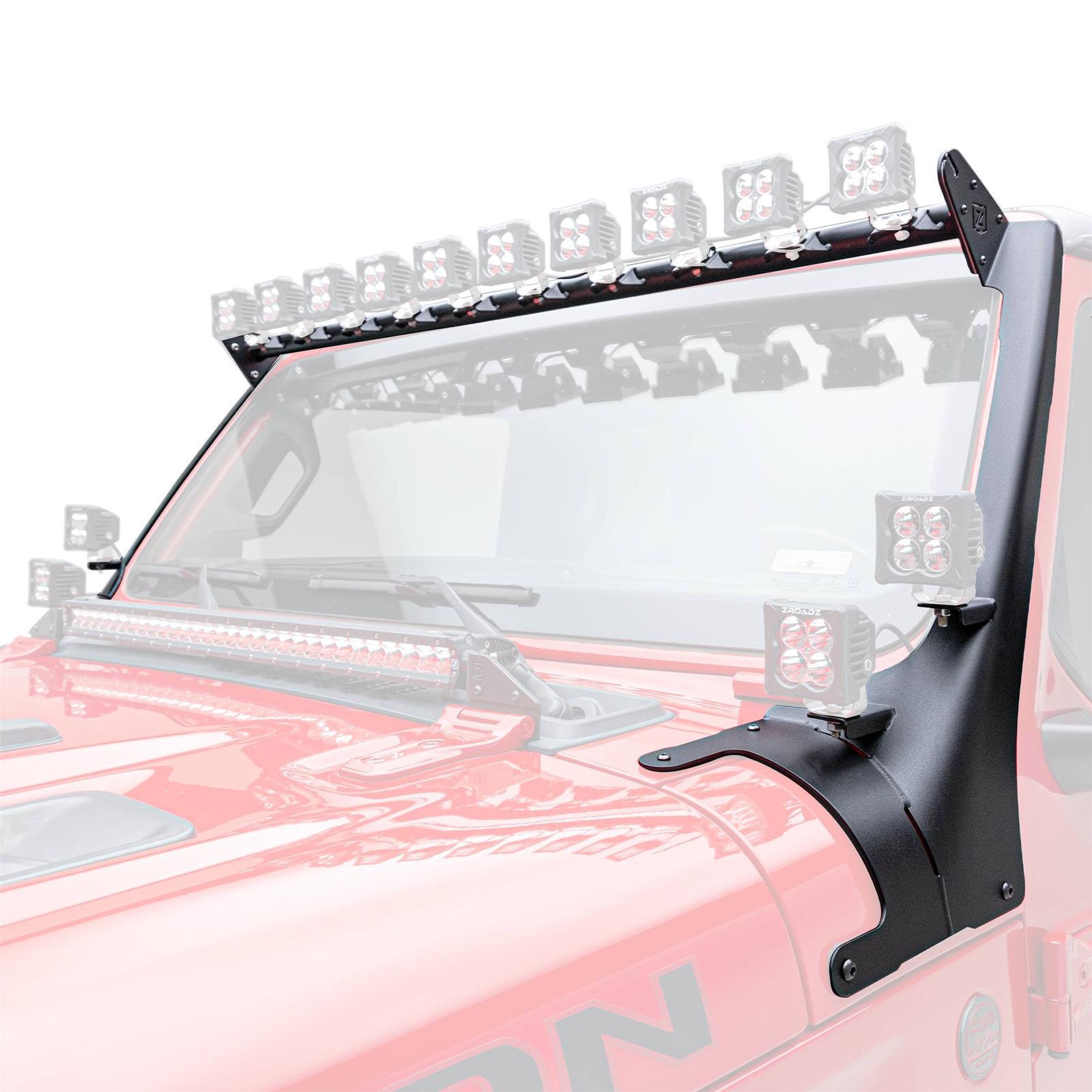 ZROADZ Light Mount Brackets Z934931-BK4 LED Bracket Front Roof Black 2019-2022 Jeep Wrangler JL, Wrangler JLU