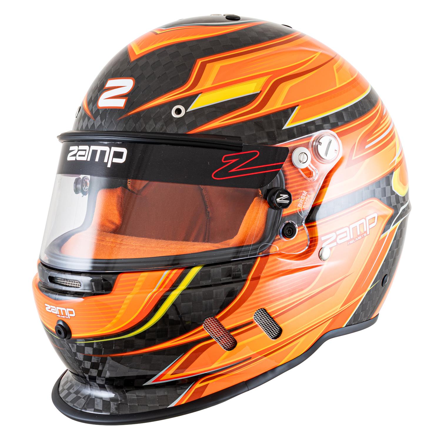 Zamp Helmets H781C30XL RZ-67D SNELL SA2025 Carbon Flo Org/Ylw X-Large Z-20 Anti-Fog Clear Shield Color Match Series 28 Interior